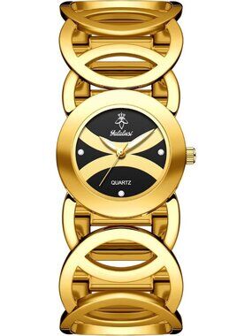 Women's Gold Hollow Link Openwork Bangle Stainless Steel Quartz Analog Watches